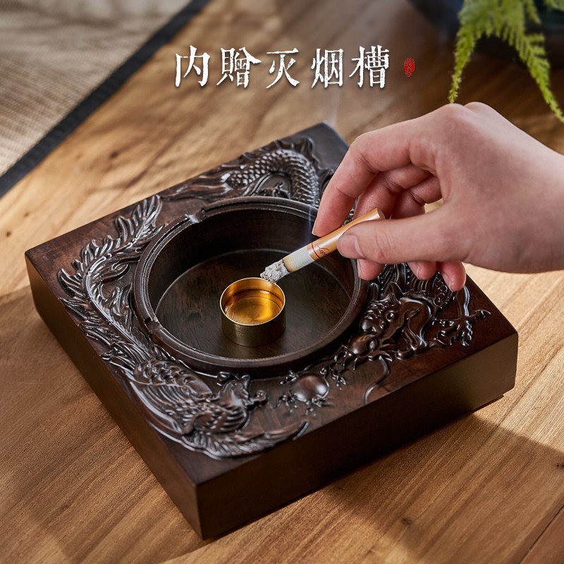 怀润吉客厅大号黑檀木烟灰缸中式复古实木灭烟缸办公室简约烟缸