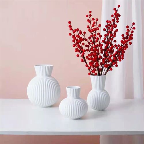 竖纹简约陶瓷花瓶双子瓶北欧白色发财摆件摆设家居客厅餐桌可水培