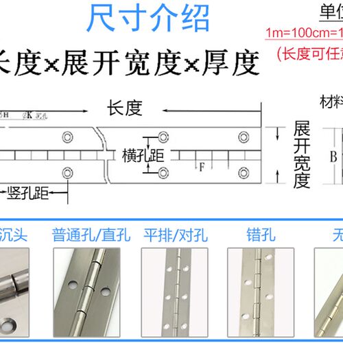 深业长合页排铰链304不锈钢长排条合页绞链316折页长排合页 1.5厚