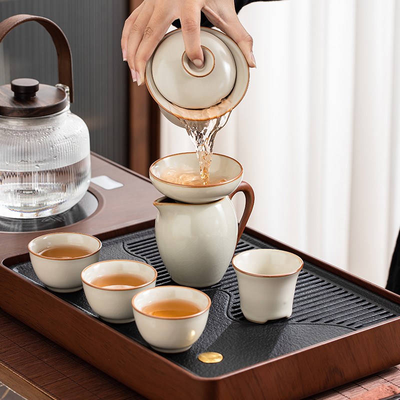 茶具套装家用茶台自动烧水壶一体功夫茶具带茶盘办公室汝窑高档