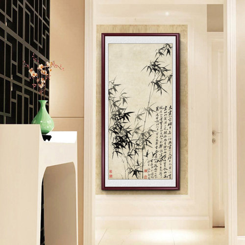新中式郑板桥竹子画玄关装饰画客厅过道挂画入户走廊水墨禅意壁画
