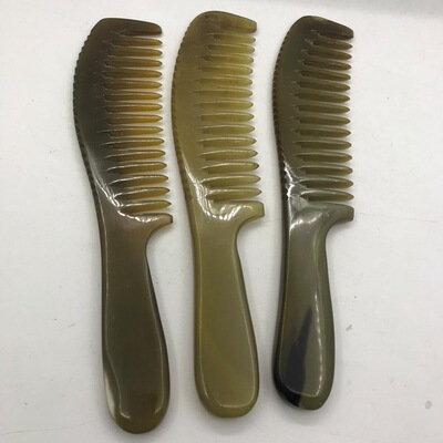 天然牛角梳20-22加厚长柄刻边梳长发梳防静电防脱发圆齿按摩梳子
