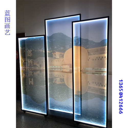 新款灯带滑轮双面半透明纱布画结实玻璃透纱片防水火铝合金框屏风