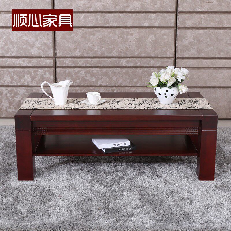 实木茶几水曲柳1.4米双层茶几木头茶桌茶台全实木家具客厅家具