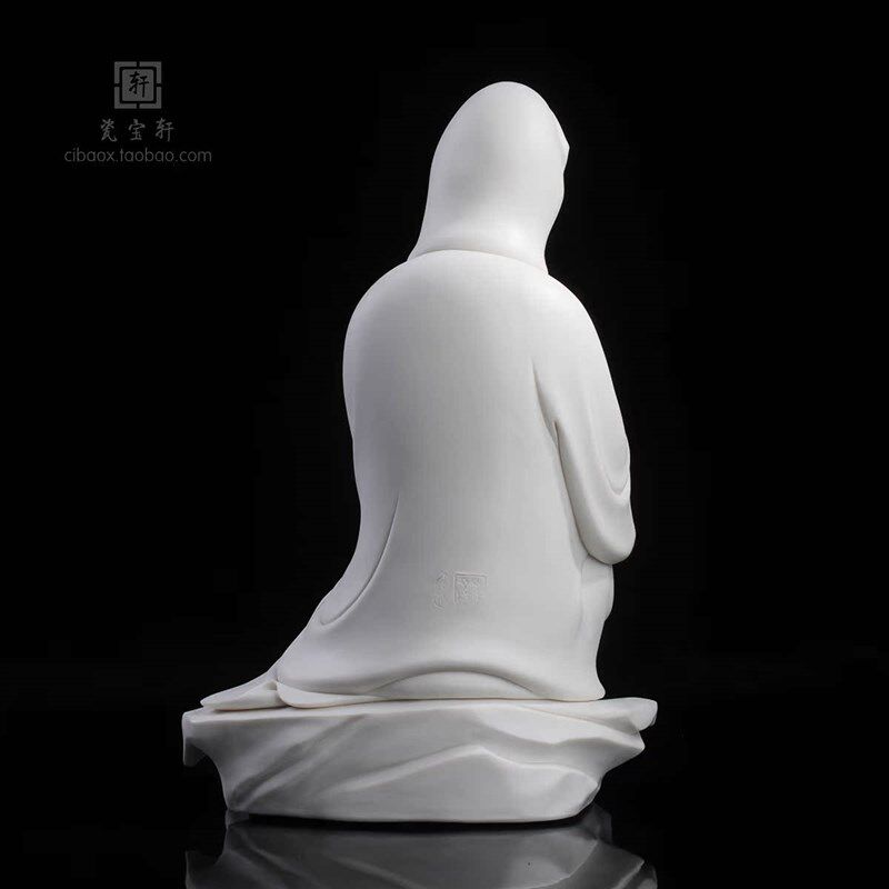 陶瓷静思沉思坐岩石观世音菩萨德化白瓷茶禅意空间家居玄关摆件