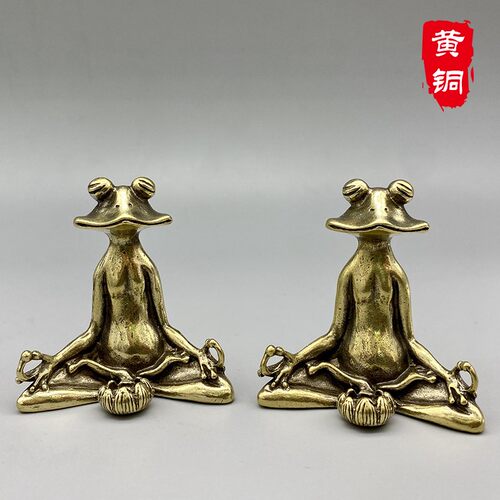 纯黄铜办公桌面小摆件古青蛙香插铜茶宠饰品实心工艺礼品手把玩件