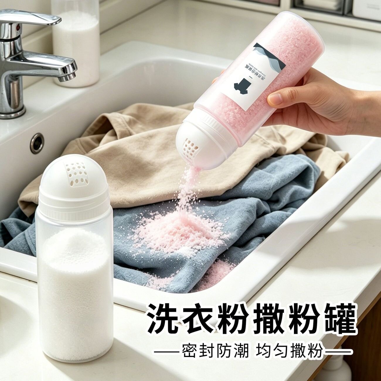 洗衣粉撒粉罐透明可视均匀撒粉可装食品收纳罐大容量可旋转储存罐