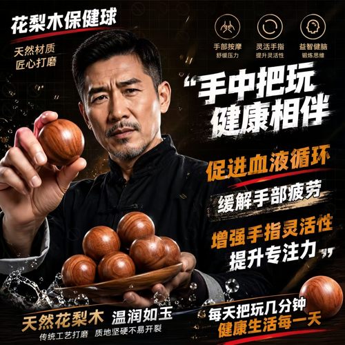 花梨实心手转保健球中老年训练