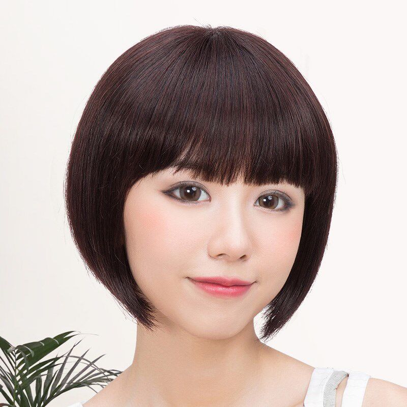 假发女短发蓬松自然修脸波波头真人发丝发圆脸全真中长直发全头套