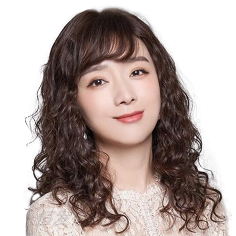 韩式假发全头套女士假发中长发偏分轻薄卷发中长款羊毛卷真发头套