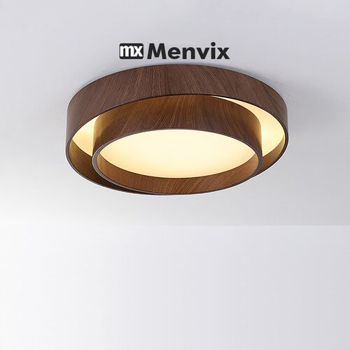 Menvix全光谱护眼日式胡桃木色卧室吸顶灯中古书房民宿圆形led灯