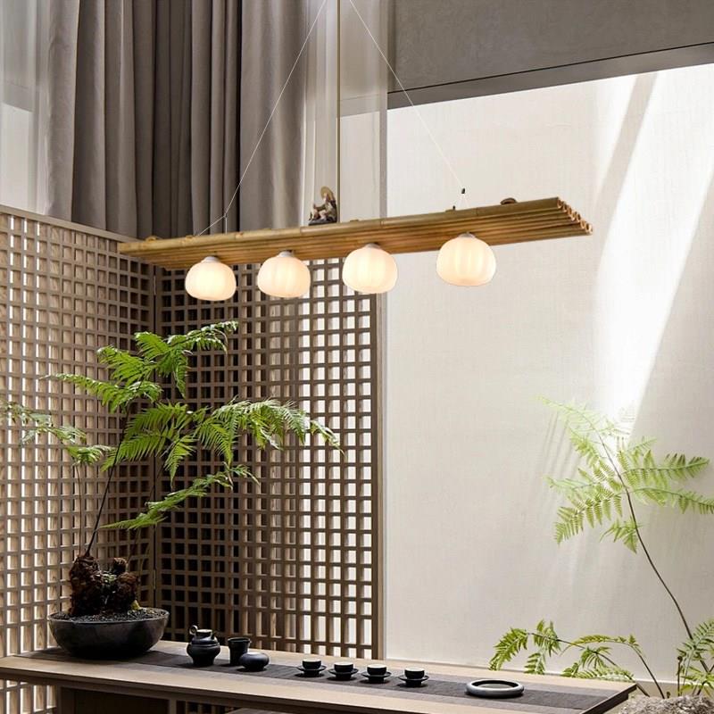 新中式仿古创意竹编灯禅意茶室吧台餐厅灯长条火锅店前台竹艺吊灯