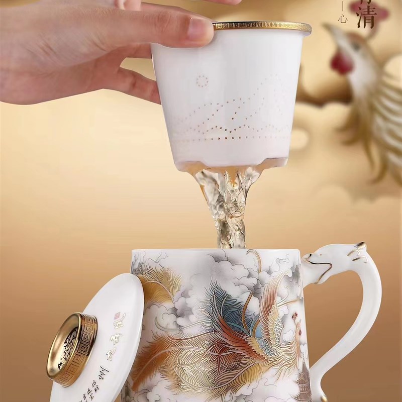唐舍中式办公杯羊脂玉瓷白瓷陶瓷泡茶杯家用高档水杯办公会议杯子