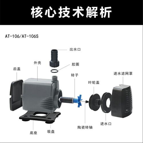 创 星潜水泵AT102S 小鱼缸抽水泵304S背滤缸潜水泵305S过滤循环泵