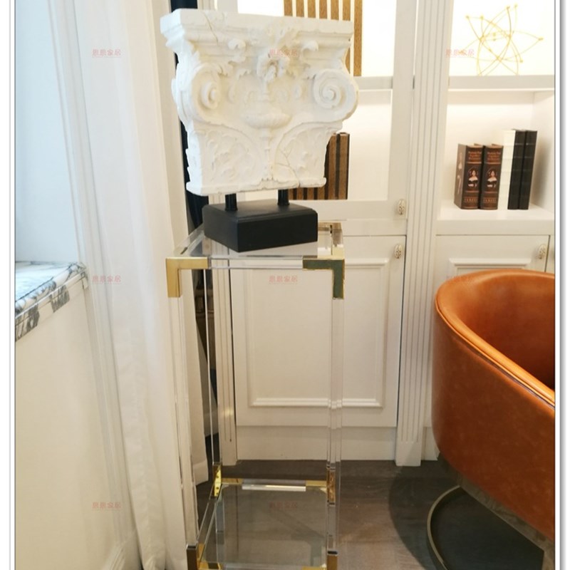 室内软装金属高透亚克力花架透明有机玻璃客厅雕塑摆设花几水晶架