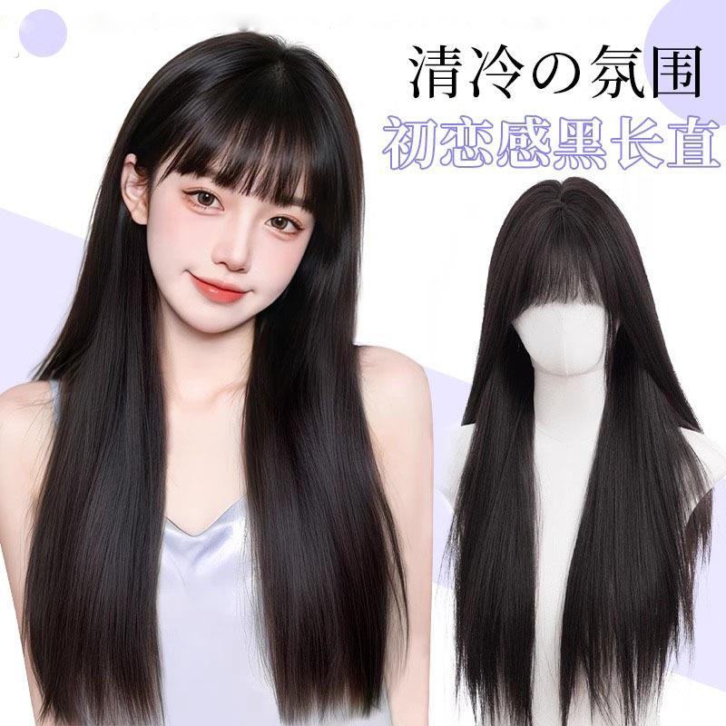 2025新款透气轻薄齐刘海全仿真黑长直女款假发全头套自然逼真无痕