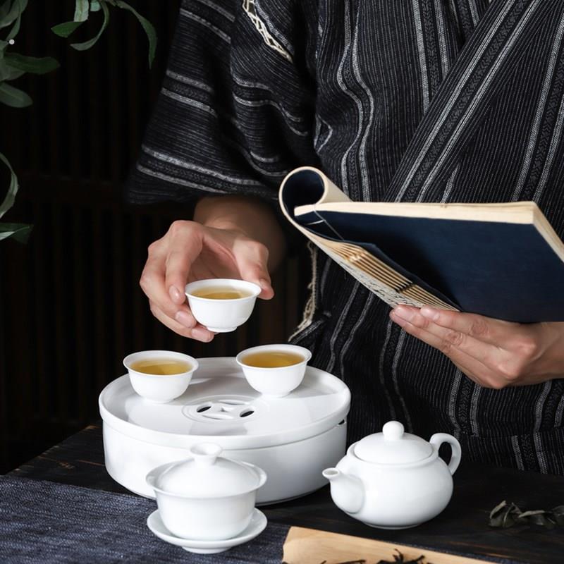 -精致羊脂玉老式潮汕功夫茶具套装 陶瓷小套潮州喝茶家用茶盘茶杯
