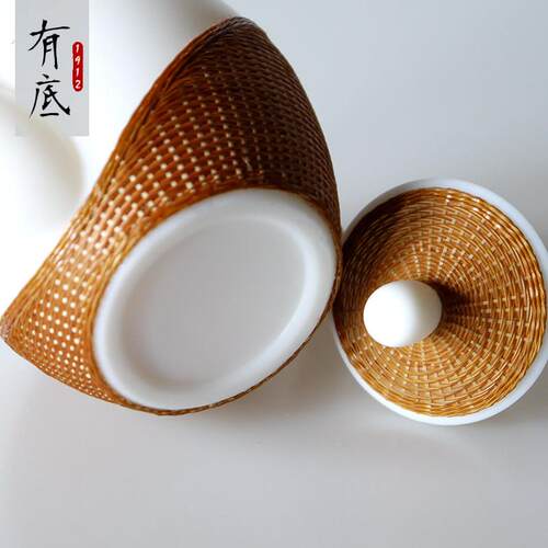 瓷胎竹编茶具非遗纯手工艺成都竹丝扣瓷茶杯送老外中国白功夫茶壶