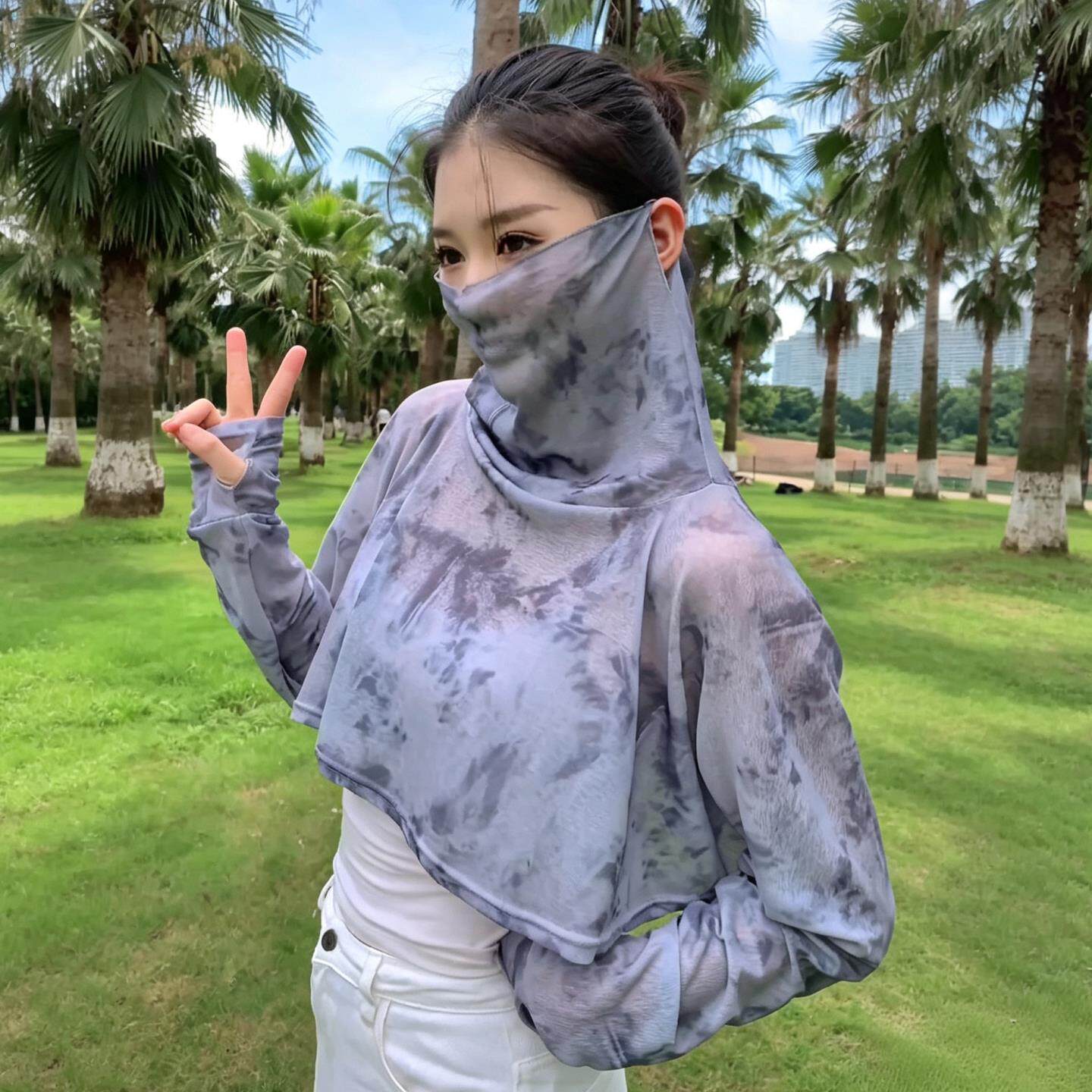 防晒披肩女夏季电动车骑行护颈遮脸一体式轻薄透气冰丝面罩防晒衣