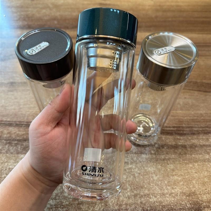 清水玻璃杯通透杯身加厚玻璃316不锈钢滤网简约旋盖丝滑质感出众图片