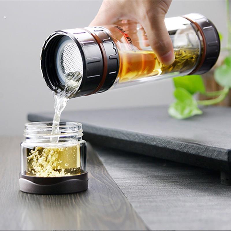 宜加美旋转式茶水分离双层玻璃杯泡茶水杯子男士便携带盖过滤水杯
