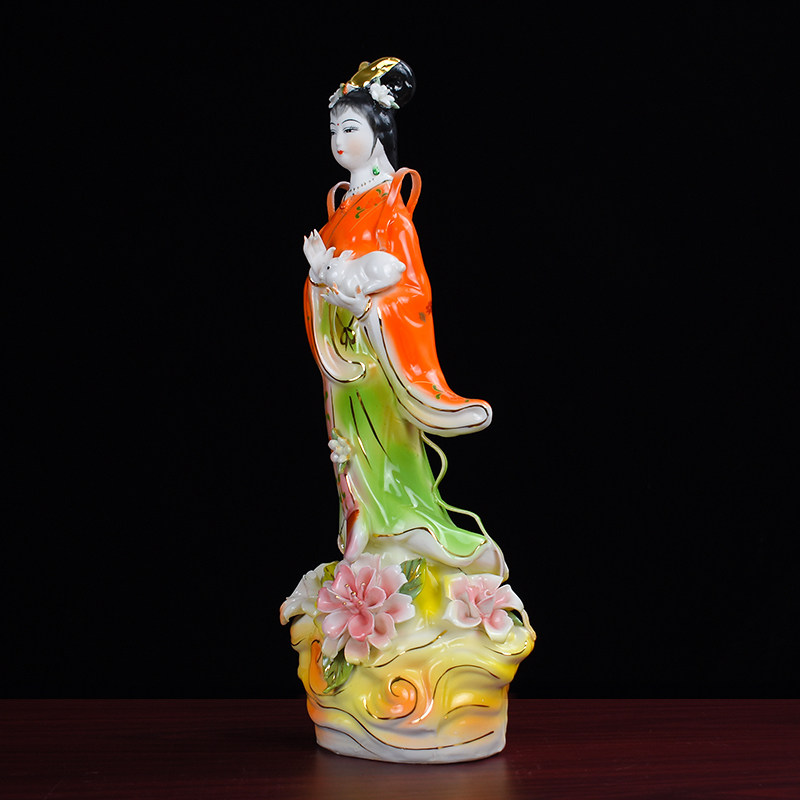 陶瓷嫦娥仙子神像飞天嫦娥奔月玉兔仙女佛像中式家用家居客厅摆件