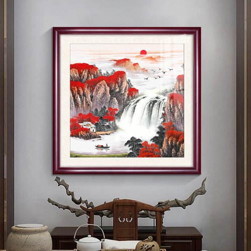 新中式山水画客厅挂画国画鸿运当头书房办公室装饰画玄关卧室壁画