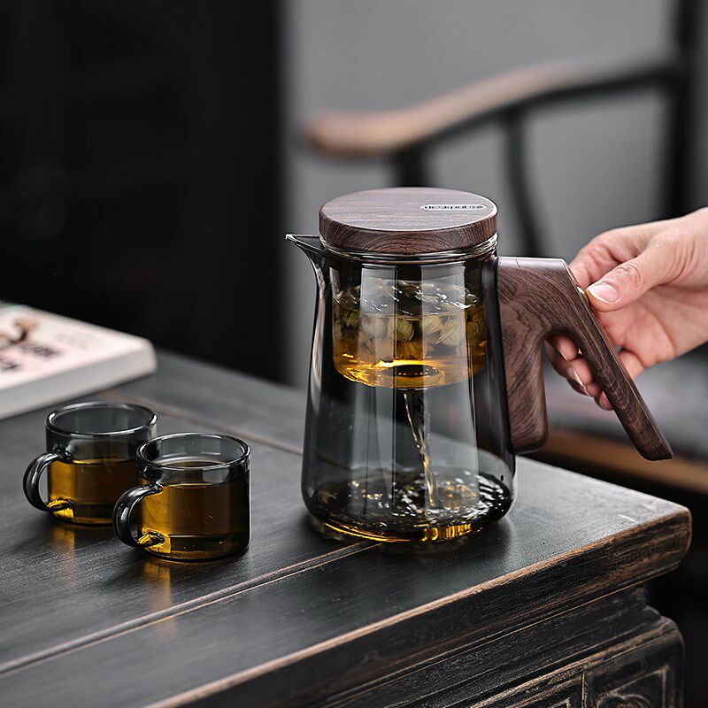简约快捷飘逸杯全玻璃内胆茶水分离泡茶壶套装一键过滤冲茶器