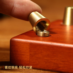 聚善缘胡桃木长方形底座铜脚高端实木中式铜摆件搭配托高个性定制