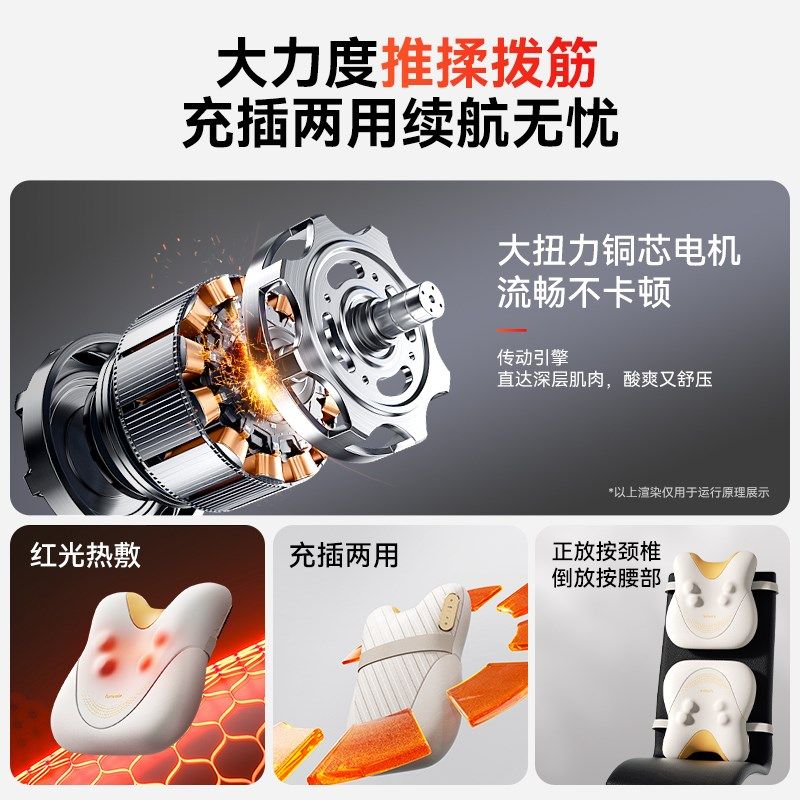 兔唯乐腰背部颈椎按摩器车载肩颈部按摩仪礼物揉捏脖子家用靠垫枕