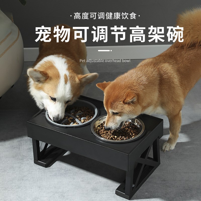 狗食盆双碗猫碗狗盆狗碗宠物盆狗狗饭碗保护颈椎高脚碗不锈钢碗盆