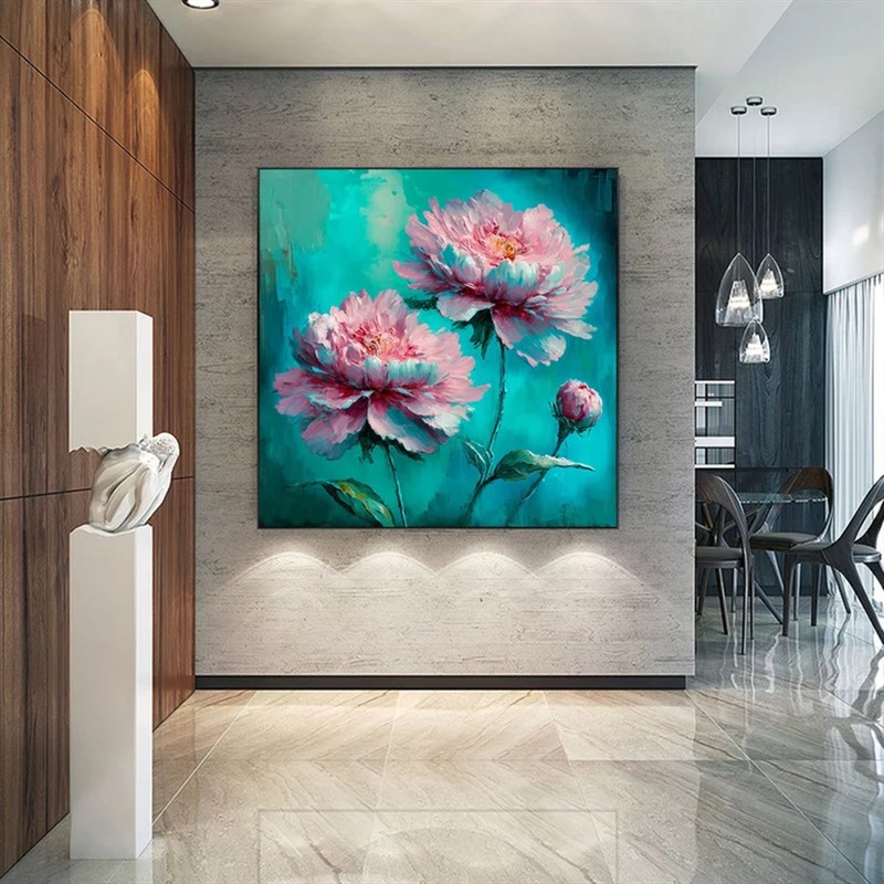 大芬村手绘油画抽象牡丹花卉轻奢客厅装饰画餐厅肌理立体卧室挂画