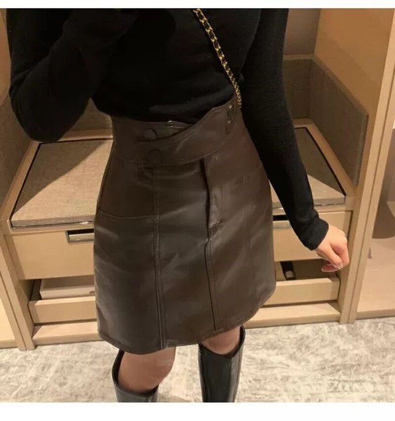 皮裙半身裙大码超高腰包臀一步裙秋冬胖MM学生显瘦防走光a字短裙