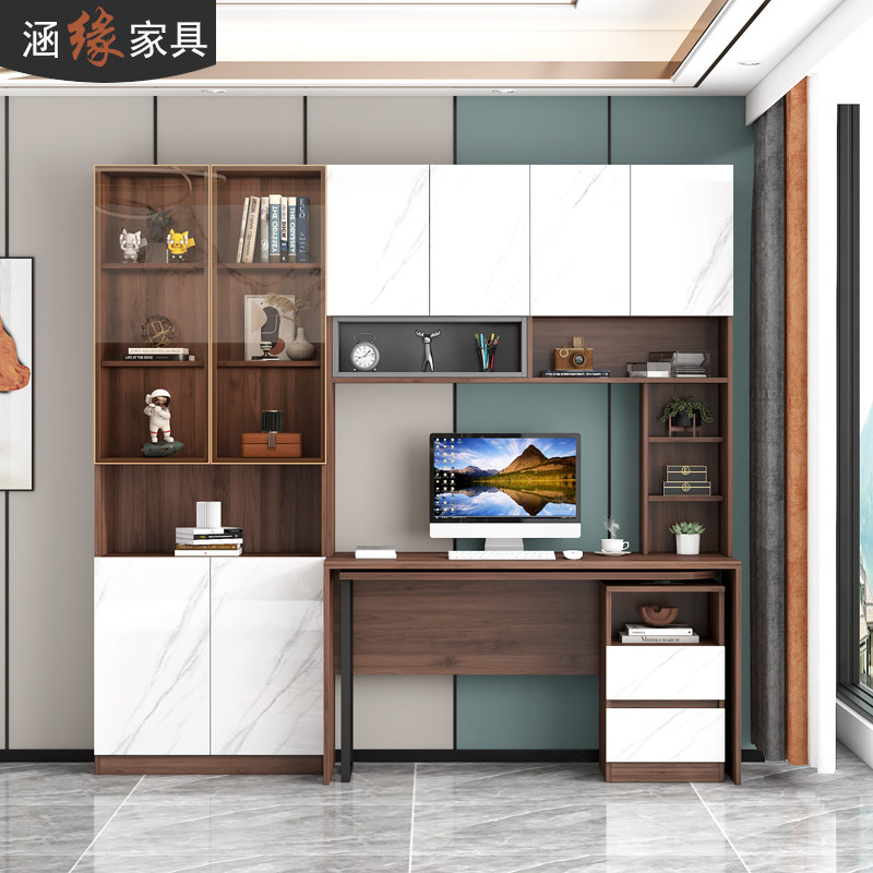 旋转书桌书架组合转角电脑桌台式家用卧室衣柜轻奢书柜学习写字桌