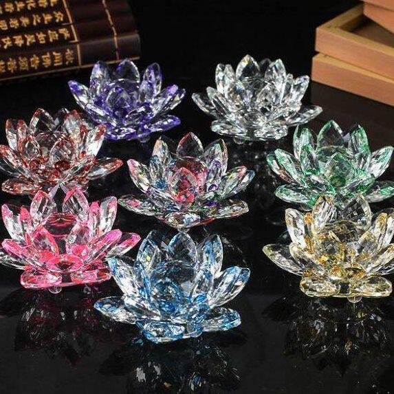 高档汽车摆件 水晶莲花圆心摆件 供佛用品 客厅办公桌工艺品摆件