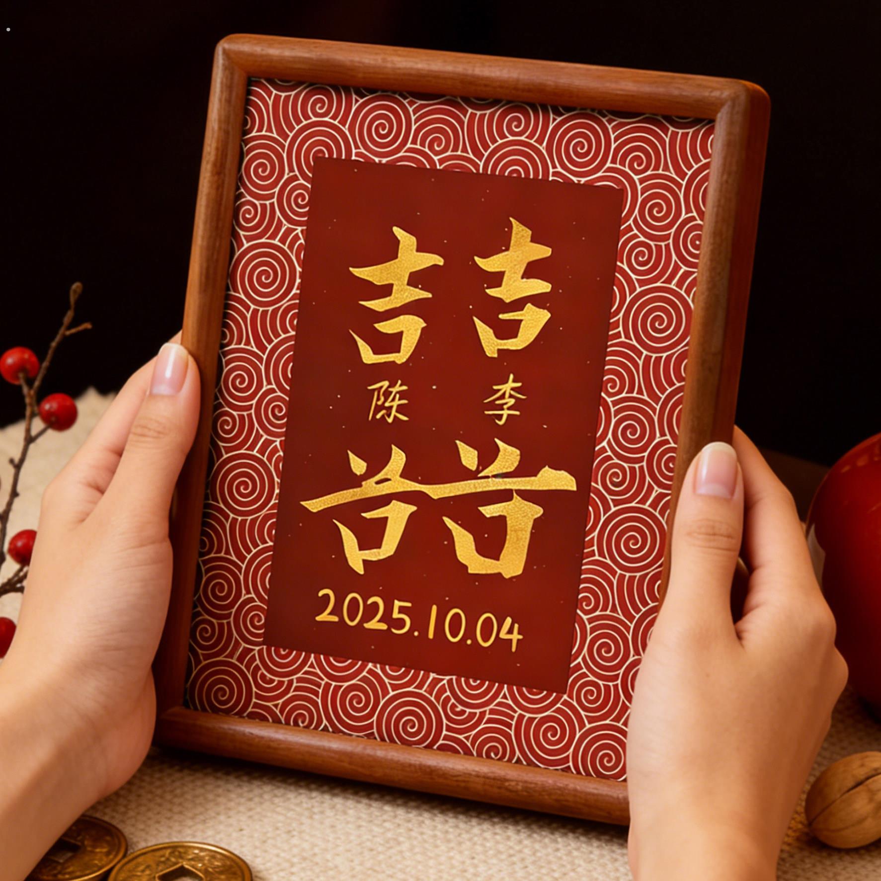 喜字摆件相框姓氏定制送新人结婚订婚囍字桌面装饰品礼物婚房布置