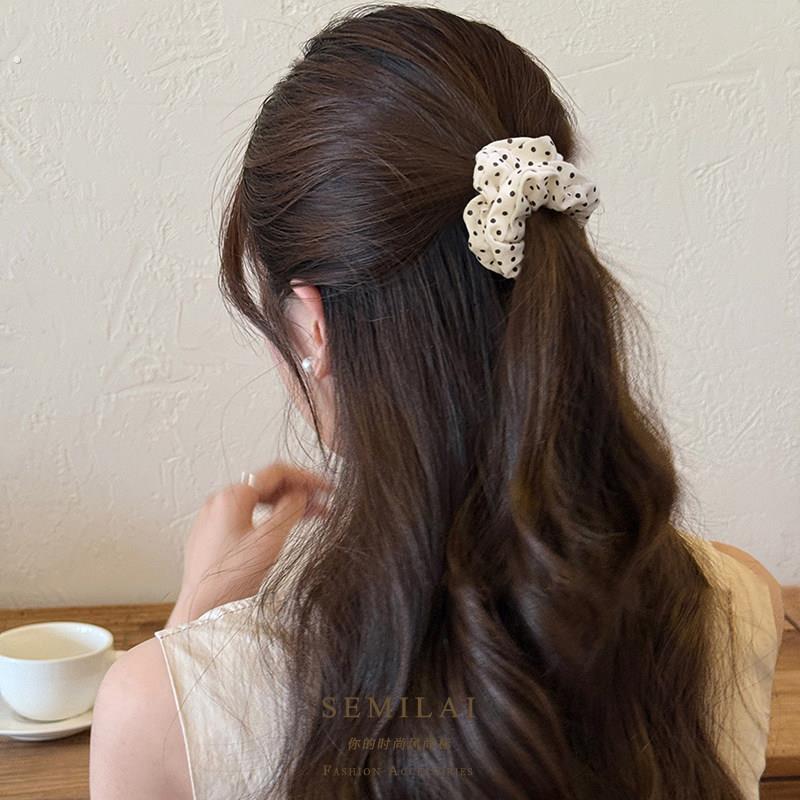 缎面丝光面百搭波点发圈女后脑勺半扎发橡皮筋发绳低马尾发圈发饰图片