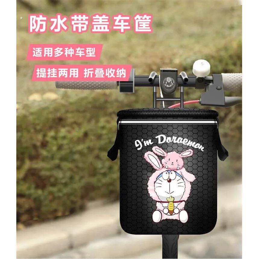 自行车布篮帆布挂蓝挂篓防雨前车框带盖子反光条可折叠双拉炼 炼
