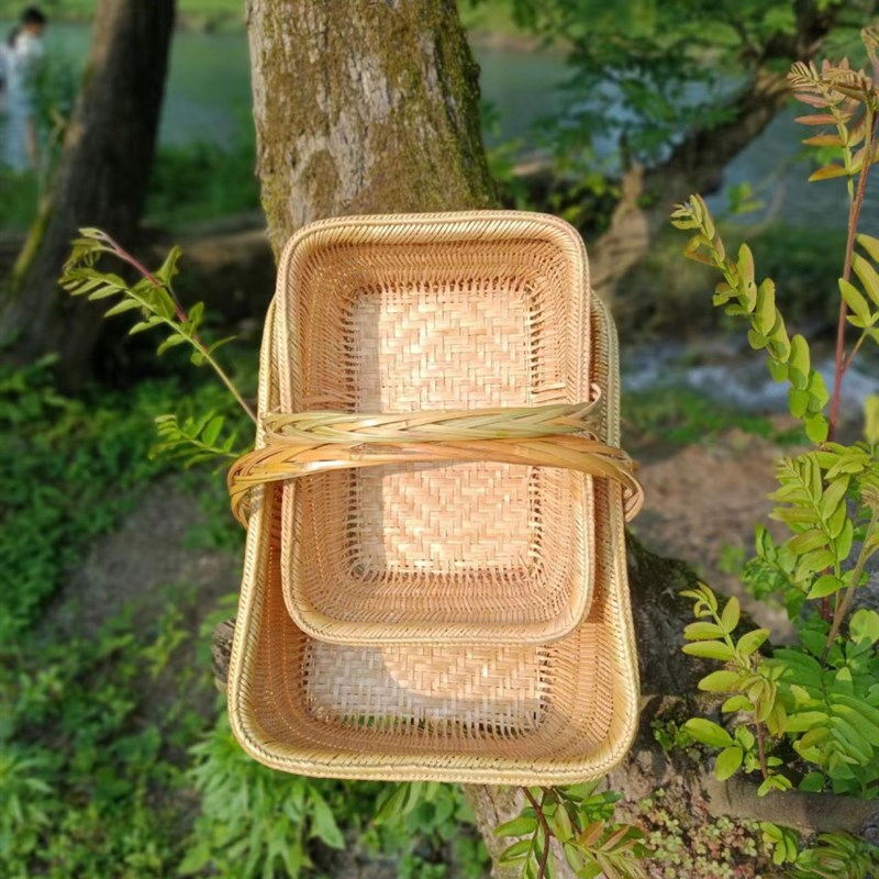 手工精品竹编 提篮 菜篮 竹筐 手提篮 水果篮 环保篮子 竹篮 无孔