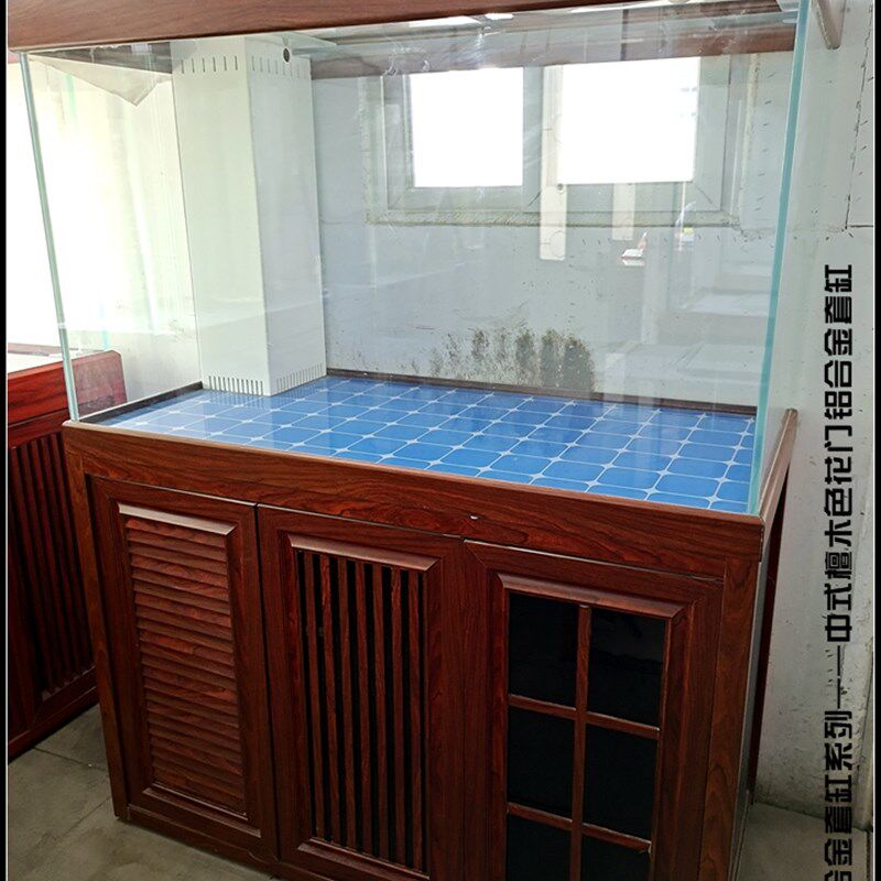 光远 金晶超白玻璃 龙鱼缸檀木中式铝合金套缸 底过滤 免换水铝柜