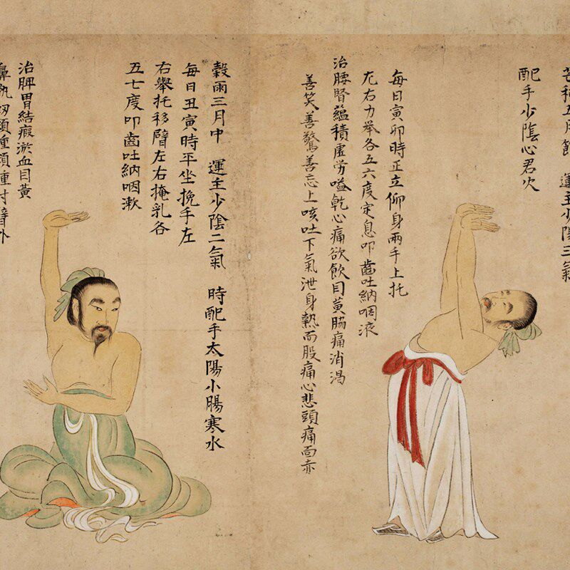 宋朝陈抟老祖二十四节气导引坐功图 高清原大复制品毛笔书法立轴