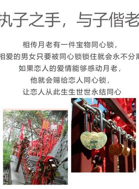 一对无钥匙同心锁爱情锁情侣锁连心锁多尺寸景区婚庆专用许愿锁