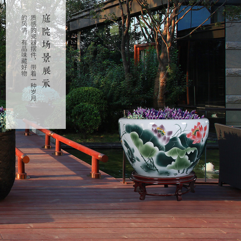 景德镇陶瓷金鱼缸养荷花莲花盆乌龟锦鲤客厅书画缸特大号庭院水缸
