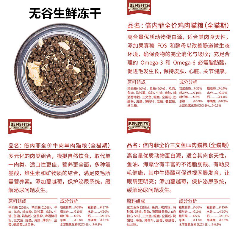 倍内菲猫粮成猫幼猫冻干生骨肉零食无谷牛肉营养增肥发腮全价猫粮