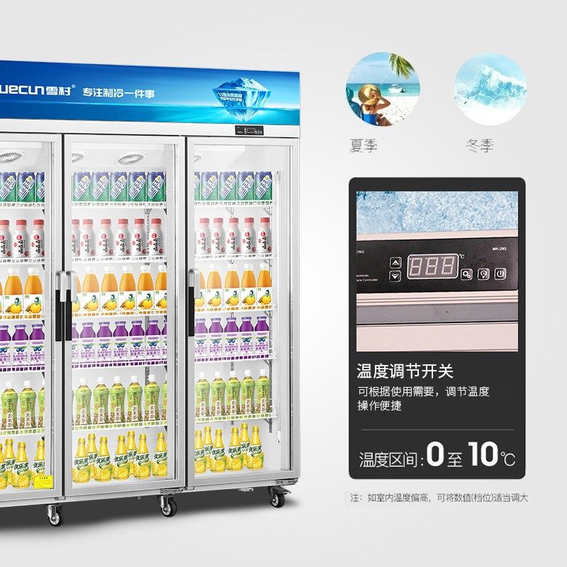 雪村冷藏饮料展示柜单门啤酒商用保鲜冰柜超市立式大容量两门冰箱