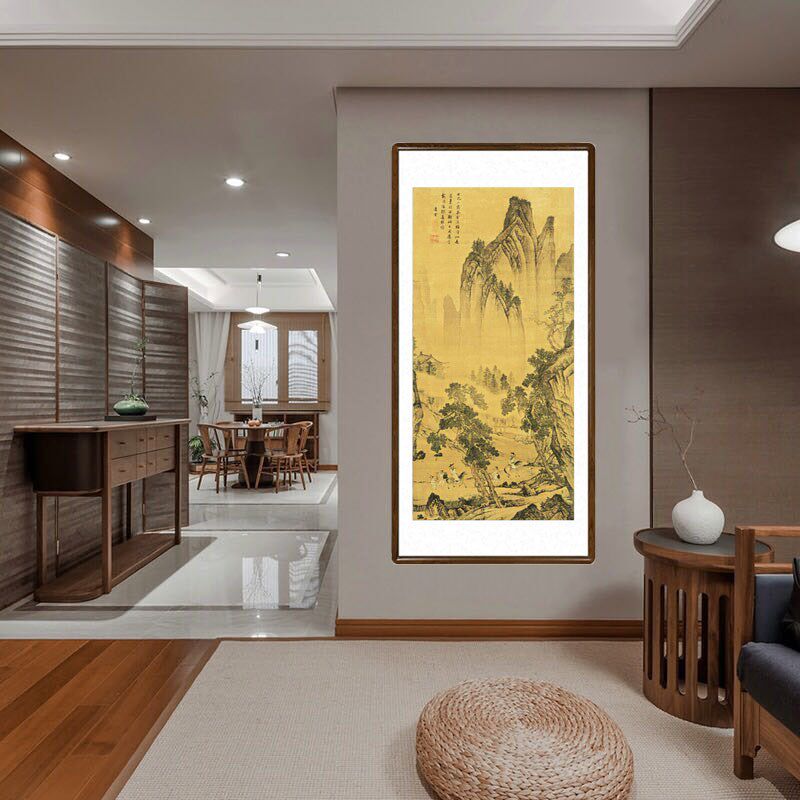 唐伯虎字画山水画新中式客厅玄关装饰画茶室酒楼竖幅挂画唐寅古画