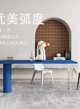 大板桌家用彩色餐桌靠墙实木半圆桌子书桌创意白色设计师工作台