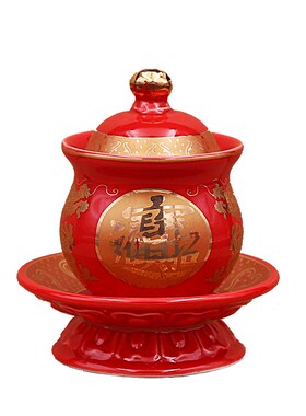 文财神关公专用供水杯招财进宝描金供杯双龙圣水杯供茶杯酒杯陶瓷