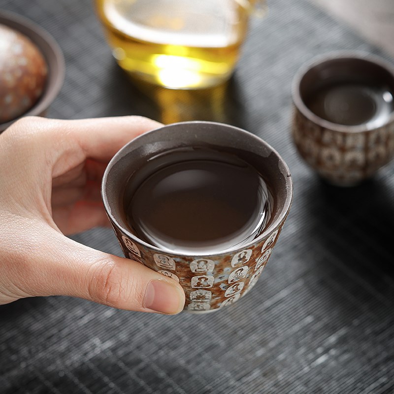 老岩泥千佛鎏银茶杯中式禅意主人杯陶瓷茶盏个人专用品茗杯单杯