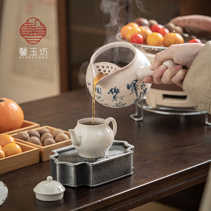 围炉煮茶器陶瓷侧把壶罐罐茶煮奶茶可明火酒精灯炭炉陶壶煮茶套装